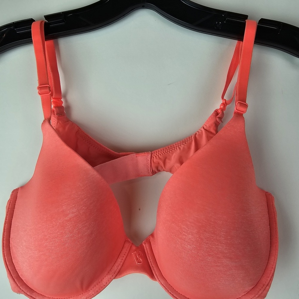Victoria's Secret Uplift Semi Demi Bra 34C Coral Orange Padded Underwire